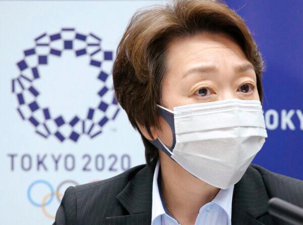 Seiko Hashimoto, the head of the Tokyo Olympics speaks during a press conference in Tokyo, Japan, on April 16, 2021. (Kyodo News via AP)