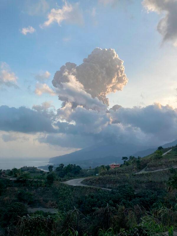 Plumes of ash rise from the La Soufriere volcano on the eastern Caribbean island of St. Vincent, on April 16, 2021. (Vincie Richie/The University of the West Indies Seismic Research Centre via AP)