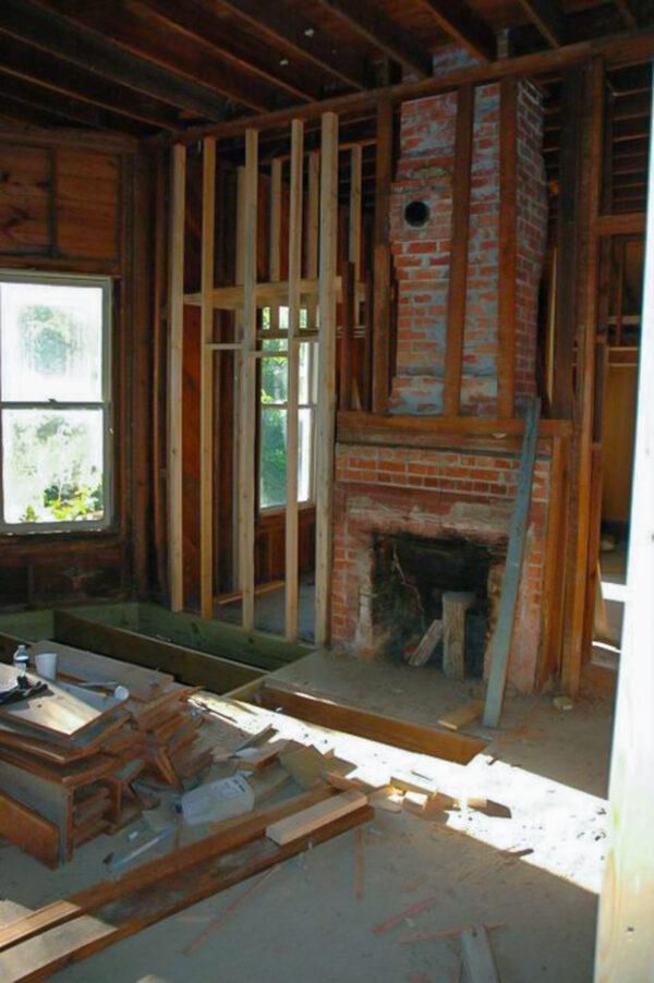 The fireplace area under construction in the Conway house. (Courtesy of Kevin Berry)