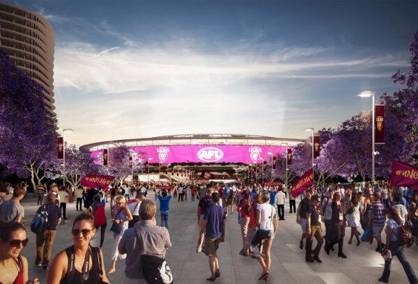 Proposed pedestrian plaza at the Gabba stadium in Brisbane, Australia. (Queensland Government)