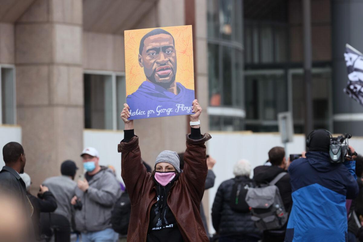 People celebrate after hearing the verdict in the Derek Chauvin trial in Minneapolis, Minn., on April 20, 2021. (Scott Olson/Getty Images)