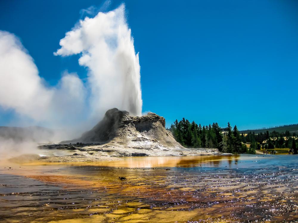 Castle Geyser erupts in the Upper Geyser Basin. (Benny Marty/Shutterstock)