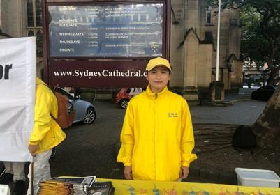 Pan, a Falun Gong practitioner attends the April 25 commemorative rally at Sydney Town Hall, Australia on April 23, 2021. (The Epoch Times)