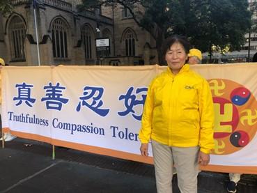 Li Zhihua, a Falun Gong practitioner from Tianjin at the 425 appeal rally on 23 April, 2021, at Sydney Town Hall, Australia. (Epoch Times Sydney Staff/The Epoch Times)