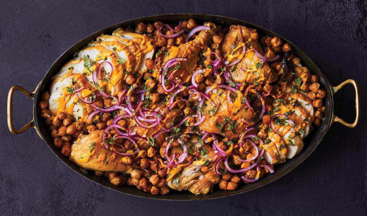 Mom’s Chicken With Turmeric Tahini, Chickpeas, and Onions