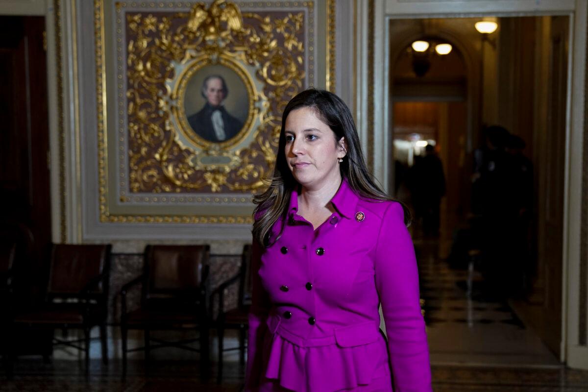 Rep. Elise Stefanik (R-NY) walks to an office being used by President Donald Trump's defense team off the Senate floor during the impeachment trial of Trump in Washington on Jan. 23, 2020. (Drew Angerer/Getty Images)