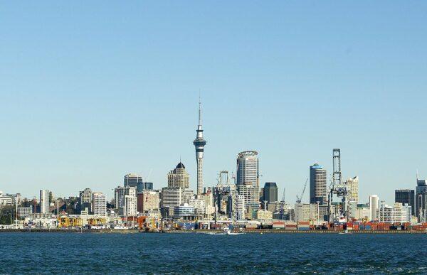 A view from the Auckland Harbour looking back onto the Ports and through to the City skyline on July 24, 2004. (Sandra Teddy/Getty Images)