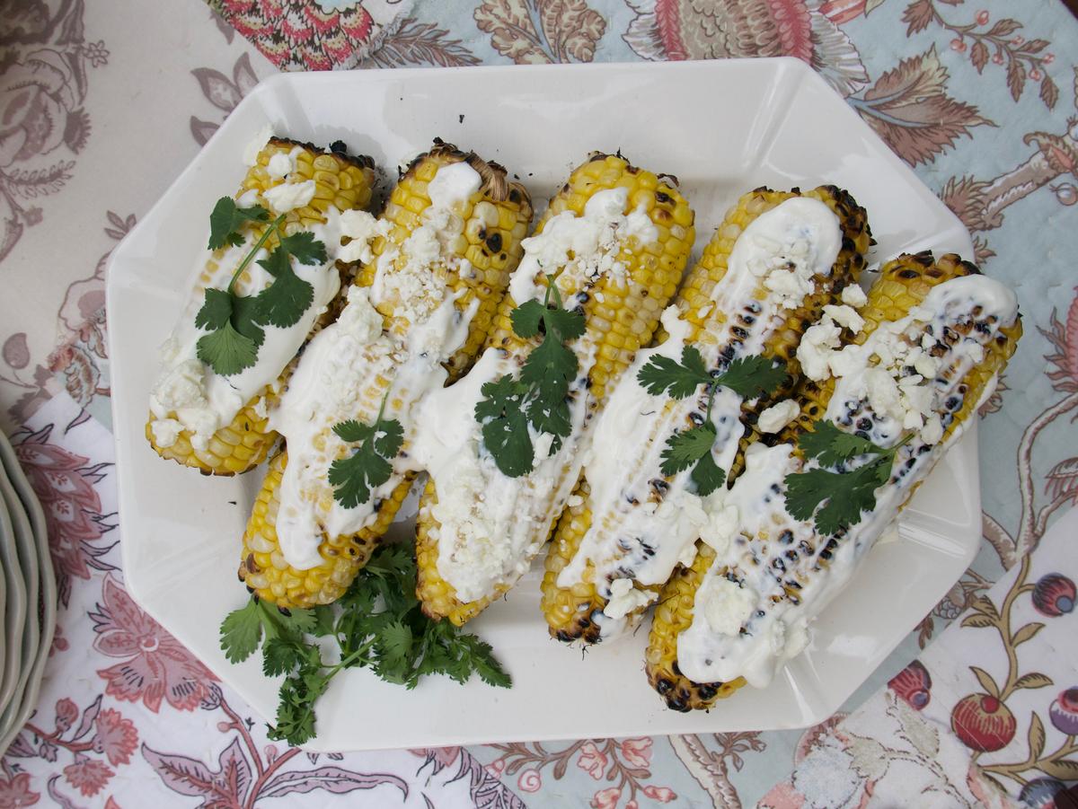 Grilled Corn With Cotija Cream