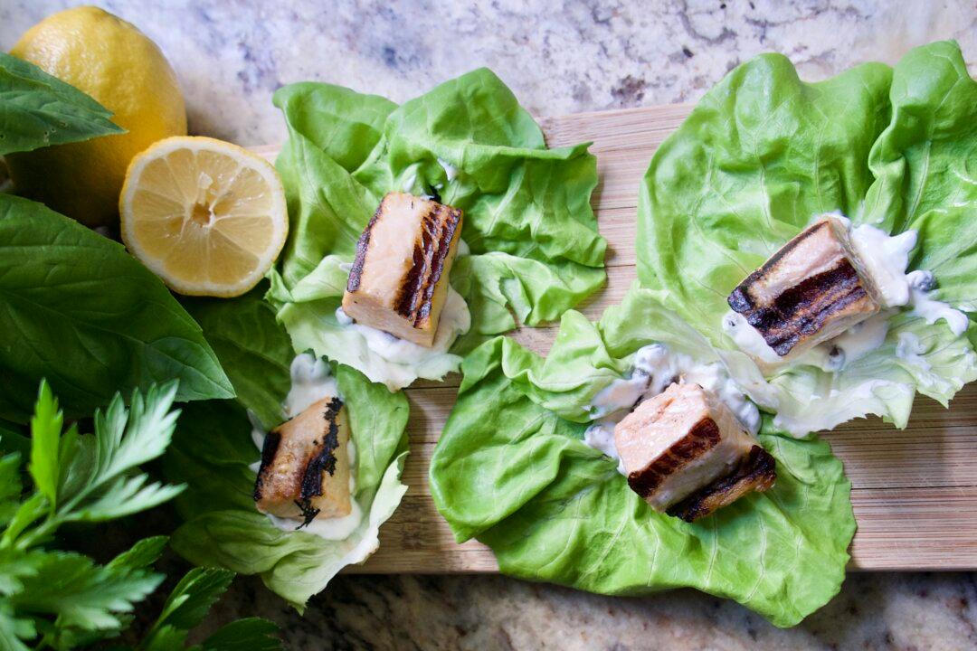 Grilled Salmon Lettuce Sliders With Caper Mayonnaise