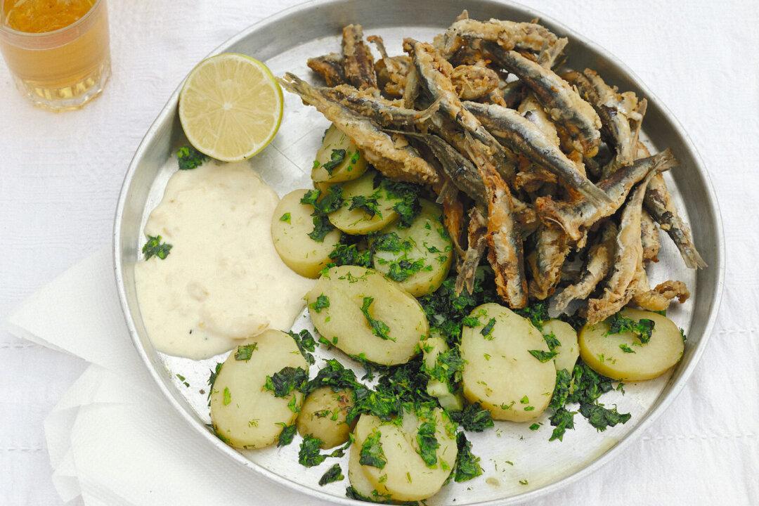 Fried Anchovies With Potatoes, Chopped Herbs, and Lemon Mayonnaise
