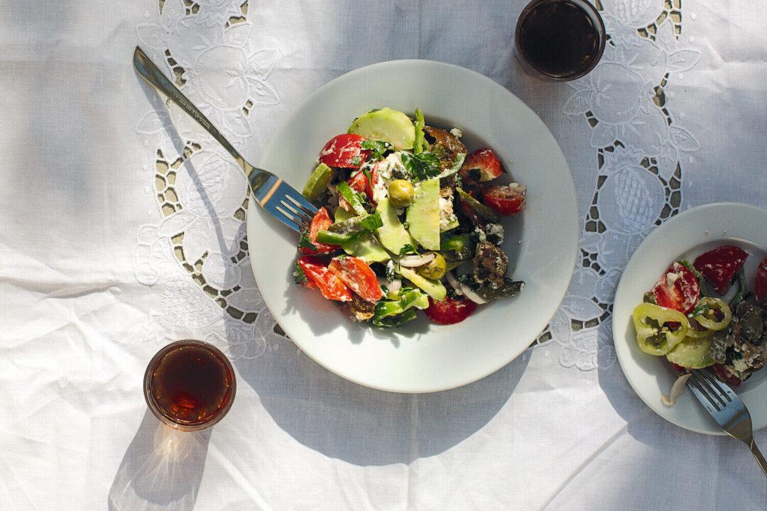 Cretan Summer Salad With Fresh Cheese and Traditional Rusks