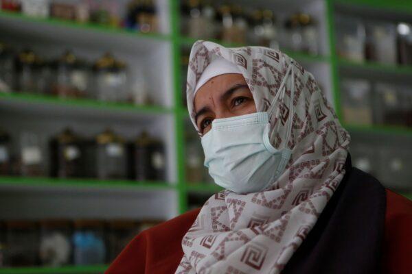 Semsinur Gafur talks during a media interview in Istanbul, Turkey, on June 1, 2021. (Mehmet Guzel/AP Photo)
