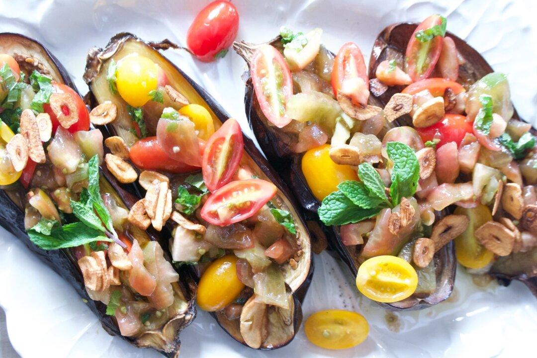 Roasted Eggplants With Tomato and Mint