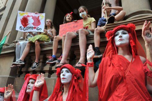 Participants take part in a demonstration demanding the government take immediate action against climate change in Sydney, Australia, on January 10, 2020. (Mohammad Farooq/AFP via Getty Images)