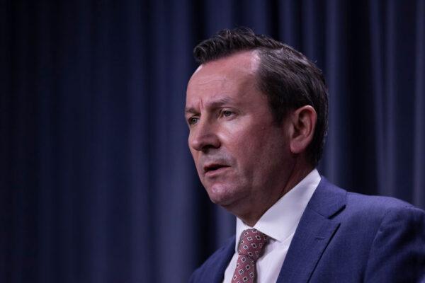 West Australian Premier Mark McGowan speaks to media over new lockdown restrictions at Dumas House in Perth, Australia, on Jun. 29, 2021. (PMatt Jelonek/Getty Images)