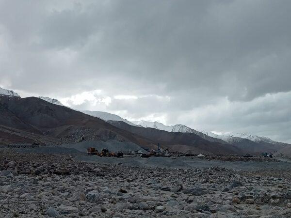 A road construction material site between Lakung and Maan village on June 22, 2021. (Venus Upadhayaya/Epoch Times)