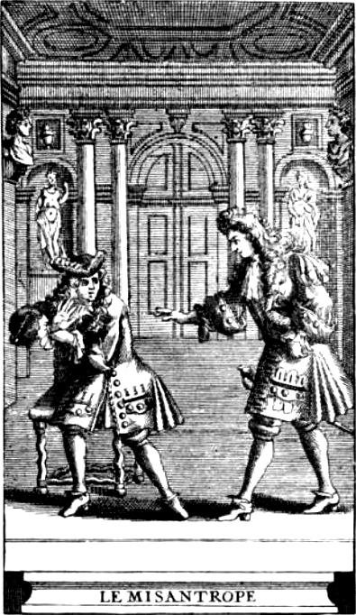 "The Misanthrope" makes fun of a man who has no tolerance for human frailty. Front page of “The Misanthrope,” 1666, by Molière. Engraving from the 1719 edition of the play, from Octave Uzanne’s 1885 book “Le Livre.” (Public Domain)
