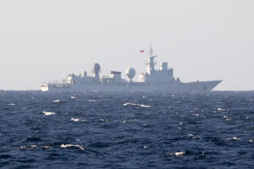 Peoples Liberation Army (Navy) General Intelligence Ship Tianguanxing (AGI-797) transits through the Arafura Sea, approximately 40 nautical miles north of the Tiwi Islands on July 10, 2021. (Supplied: Australian Department of Defence)