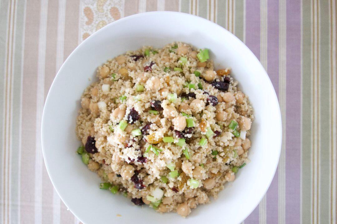 Couscous Salad With Scallions, Golden Raisins, and Chickpeas