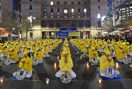 Falun Dafa practitioners commemorate lives lost and 20 years of persecution by the Chinese communist regime in Sydney, Australia, on July 19, 2019. (The Epoch Times)