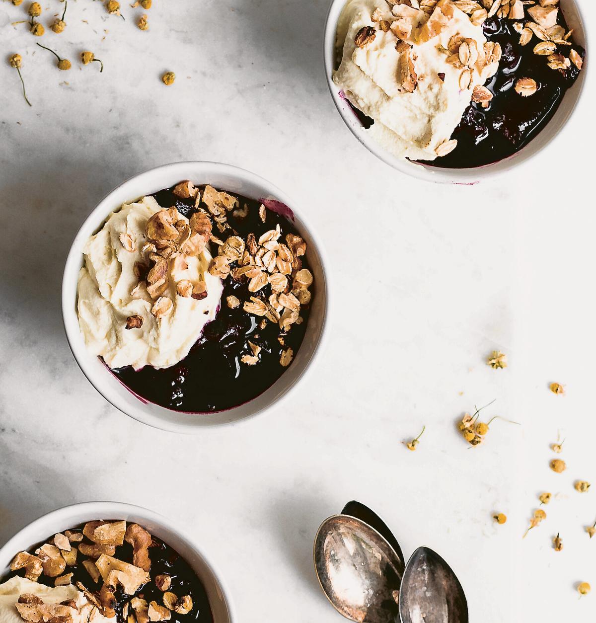 Blueberry Apple Compote With Chamomile Whipped Cream