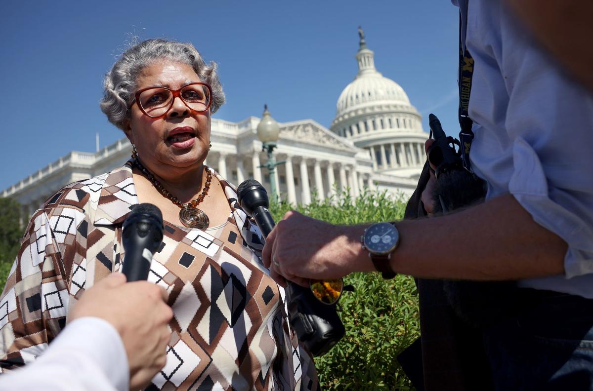 Texas State Rep. Senfronia Thompson, a Democrat, speaks to members of the media at a news conference on voting rights outside the U.S. Capitol on July 13, 2021. (Kevin Dietsch/Getty Images)