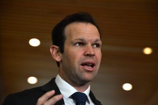 Nationals Senator Matthew Canavan at a press conference at Parliament House in Canberra, Australia, on Jun. 22, 2021. (AAP Image/Mick Tsikas)