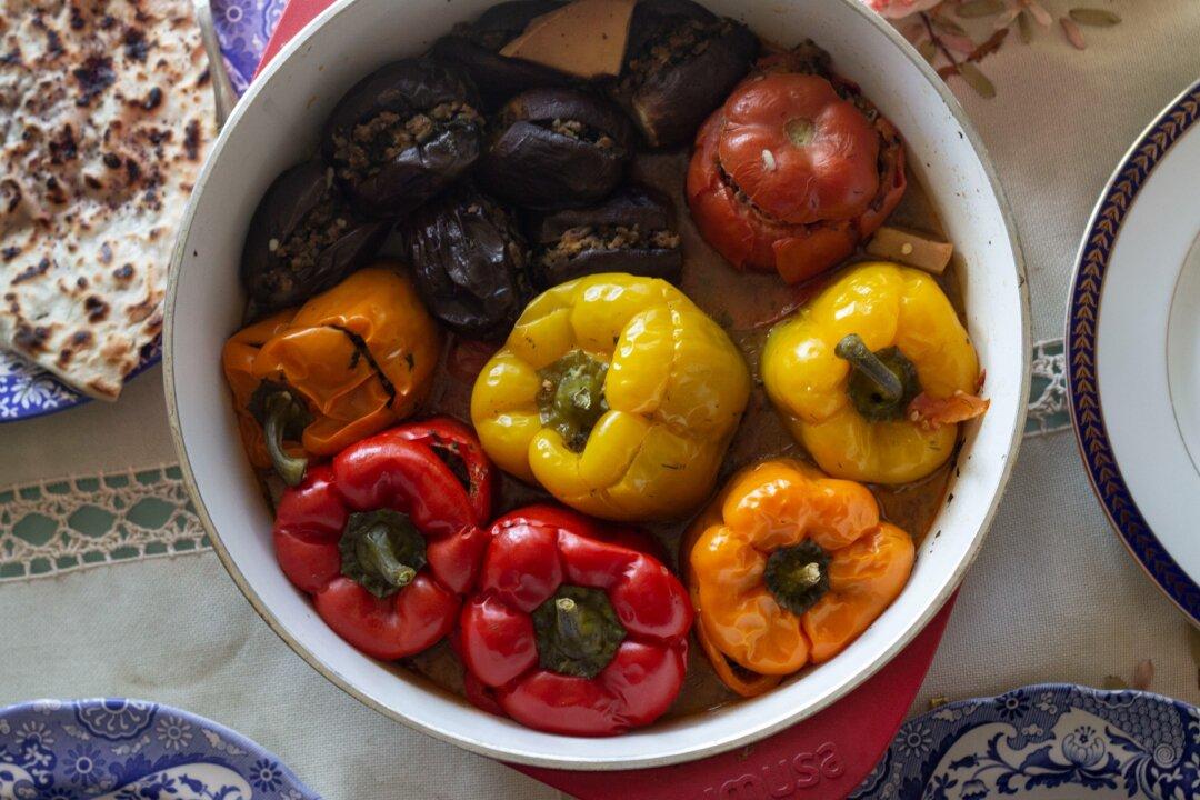Baba Maral’s Azerbaijani Stuffed Eggplants, Peppers, and Tomatoes (‘Three Sisters’)