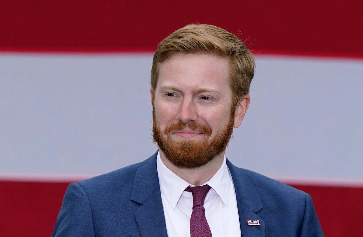 Michigan's 3rd District Congressional Republican candidate Peter Meijer speaks at a campaign rally in Grand Rapids, Mich., on Oct. 14, 2020. (Carlos Osorio/AP Photo)