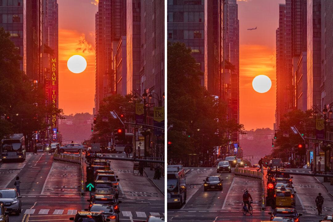 Time-Lapse Video Shows Mind-Blowing ‘Manhattanhenge’ With Busy Street and Plane Overhead
