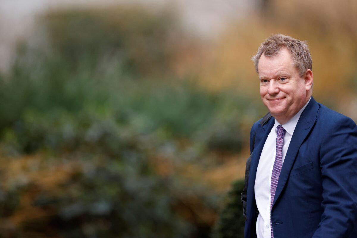 Britain's Brexit Minister David Frost walks outside Downing Street in London on Feb. 24, 2021. (John Sibley/Reuters)