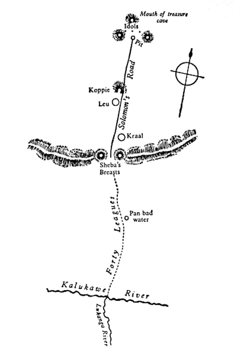 A treasure map leading to Kukuanaland, in "King Solomon's Mines," one of the most popular English novels of the 19th century. (PD-US)