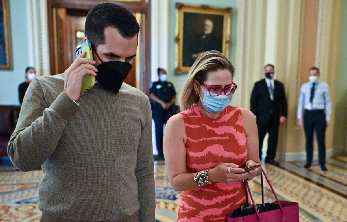 Sen. Kyrsten Sinema (D-Ariz.) at the U.S. Capitol in Washington on Sept. 30, 2021. (Mandel Ngan/AFP via Getty Images)