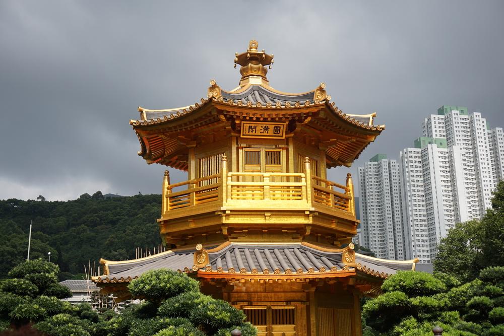 The Pavilion of Absolute Perfection exudes a vibrant golden glow. (Gina Smith /Shutterstock)