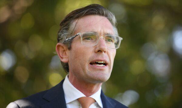 NSW Premier Dominic Perrottet addresses media at NSW Government House, in Sydney, Australia, on Oct. 6, 2021. (AAP Image/Dan Himbrechts)