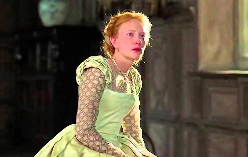 Elizabeth I, Queen of England (Cate Blanchett) experiencing a dark night of the soul and realizing that she must abandon a human way of life and become a vessel for the divine to best serve her people, in “Elizabeth.” (PolyGram Filmed Entertainment)