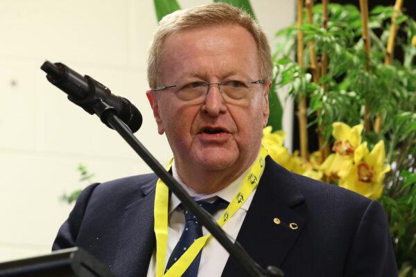 IOC Chairman John Coates speaks at the official opening of the Sleeman Sports Complex Opens Olympic Winter Sports Training Facility in Brisbane, Australia, on May 5, 2021. (Jono Searle/Getty Images)