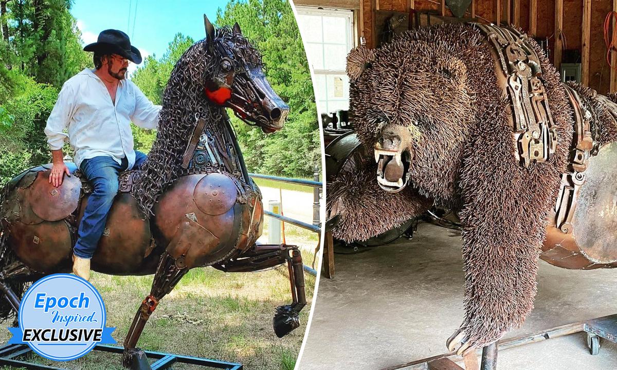 Texas Artist Uses Rusty Scrap Metal to Create Longhorn Bull, Horses, and Other Big Beasts