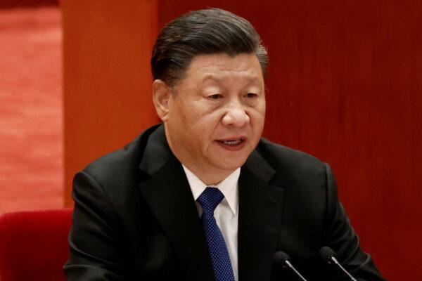 Chinese President Xi Jinping speaks at a meeting commemorating the 110th anniversary of Xinhai Revolution at the Great Hall of the People in Beijing, China, on Oct. 9, 2021. (Carlos Garcia Rawlins/Reuters)