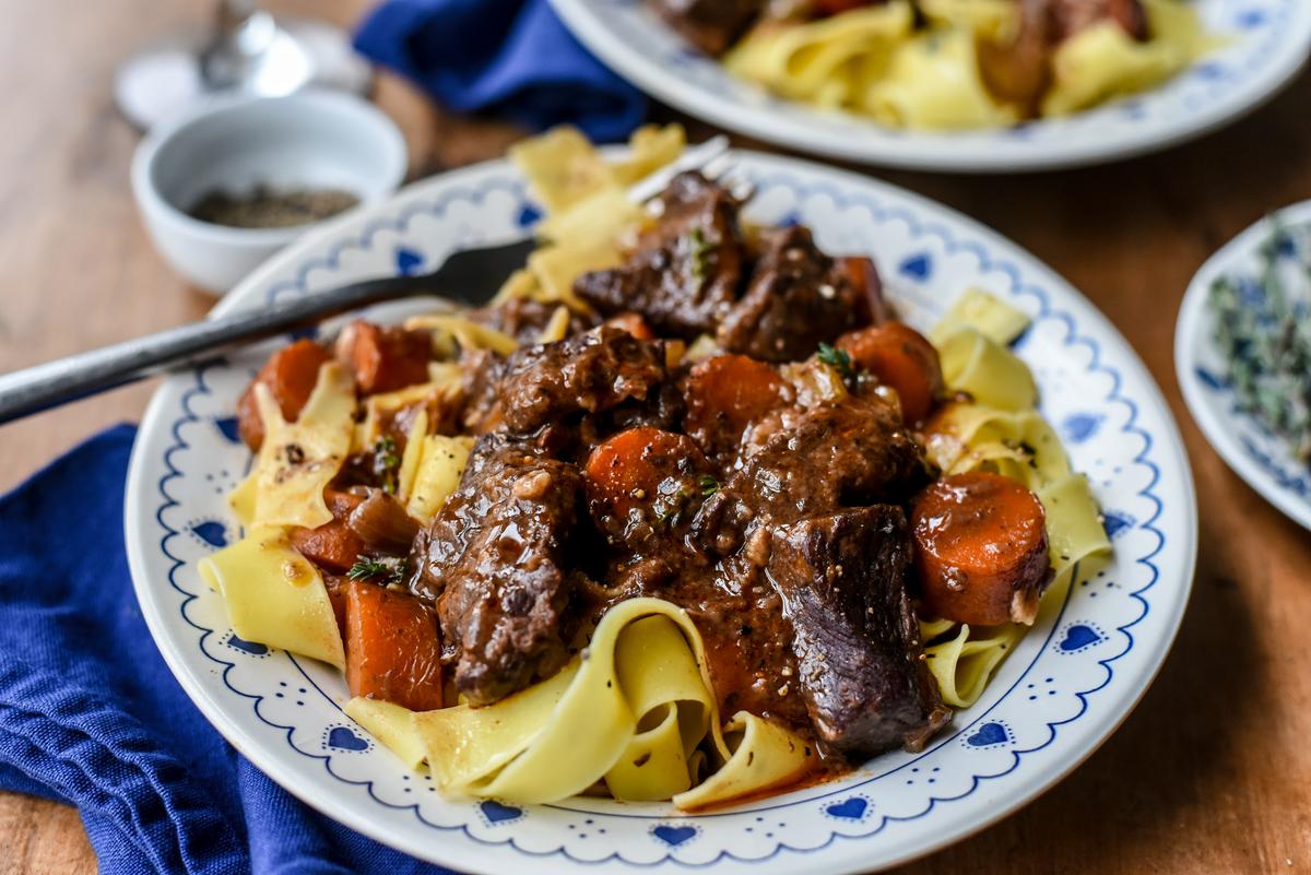 Serve on a bed of egg noodles. (Audrey Le Goff)