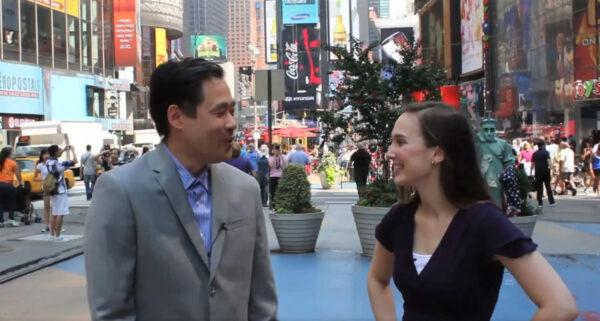 Hosts Timothy A. Chey (L) and Anna Sims in “The Epic Journey.” (RiverRain Productions)