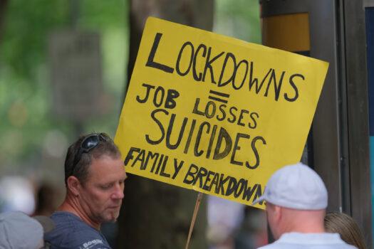 Australians protesting against government-mandated health restrictions, increasing powers, and the Pandemic Bill in Melbourne, Australia, on Nov. 6, 2021. (Supplied)