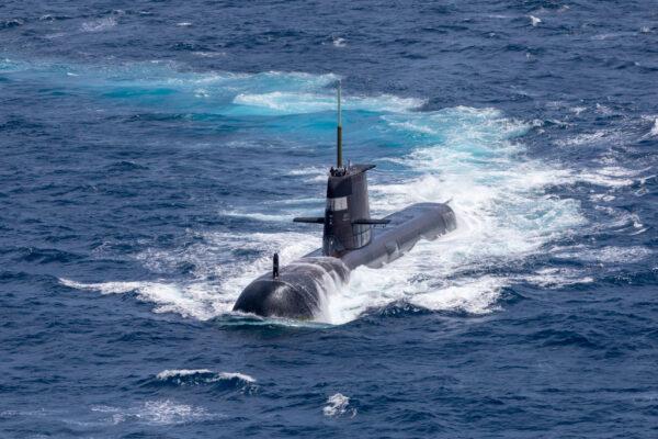 Royal Australian Navy submarine HMAS Rankin is seen during AUSINDEX 21, a biennial maritime exercise between the Royal Australian Navy and the Indian Navy in Darwin, Australia, on Sept. 5, 2021. (Yuri Ramsey/Australian Defence Force via Getty Images)