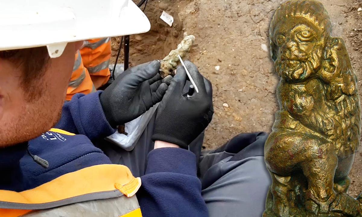 Archeologists Find Roman-Age Bronze Handle Depicting Man Being Fed to the Lions