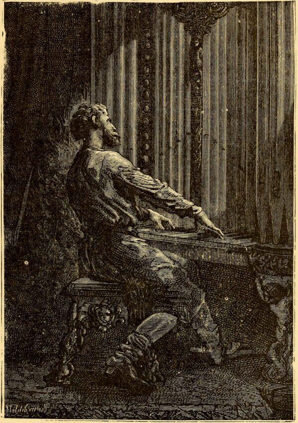 Captain Nemo may battle against the civilized world, but he also enjoys its creations. Édouard Riou's illustration featured in the Hetzel edition. (PD-US)