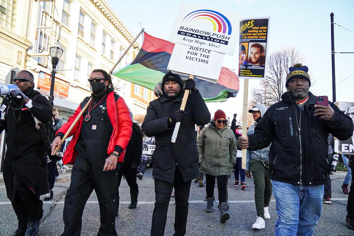Protesters March Against Kyle Rittenhouse Jury Verdict in Downtown Kenosha
