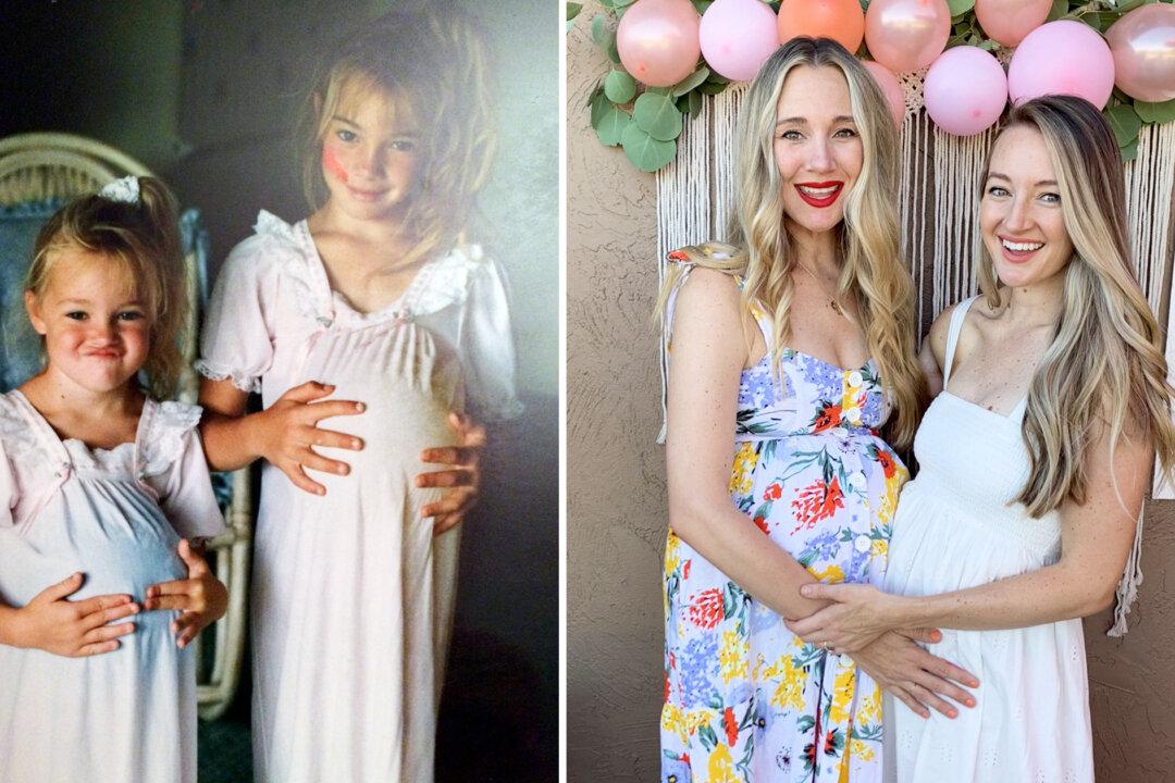 2 Sisters Re-create an Adorable Photo From Their Childhood When They Played ‘Pregnant’