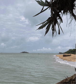 View from the Taiwan-governed island of Lieyu. The Taiwan-governed island known as Lion Islet (獅嶼) is visible in the distance, with the Chinese city of Xiamen visible across the water beyond. (Courtesy of Adam Molon)