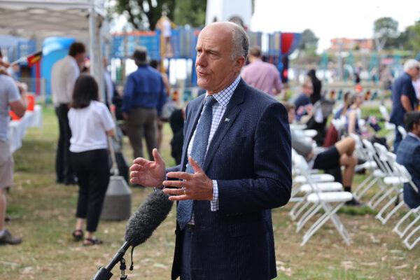 Sen. Eric Abetz addresses local media. (Courtesy of Sen. Eric Abetz)