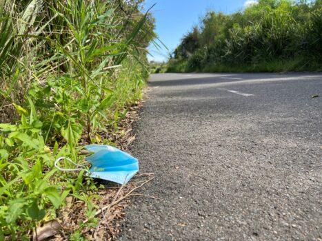 Mask litter at Olympic Park in Sydney, Australia, on Dec. 12, 2021. (Daniel Teng/The Epoch Times)